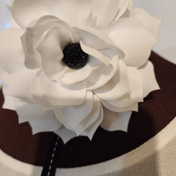 Hand Crafted White Black Floral Choker Necklace Black White Long Ties - Picture 5 of 7